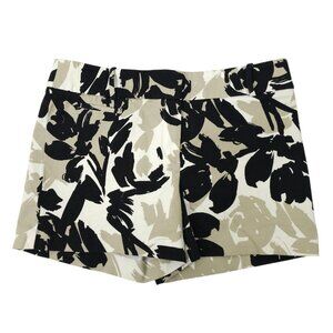 Loft Riviera Chino Shorts Womens 6 Mid Rise Floral Print Casual Black White Tan